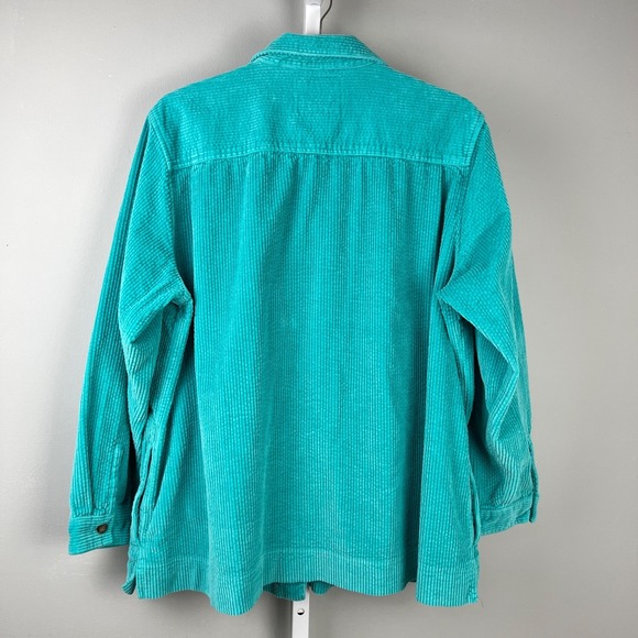 L.L. Bean Womens Comfort Corduroy Shirt 2X Shacket Button Up Turquoise Cotton - Picture 6 of 8